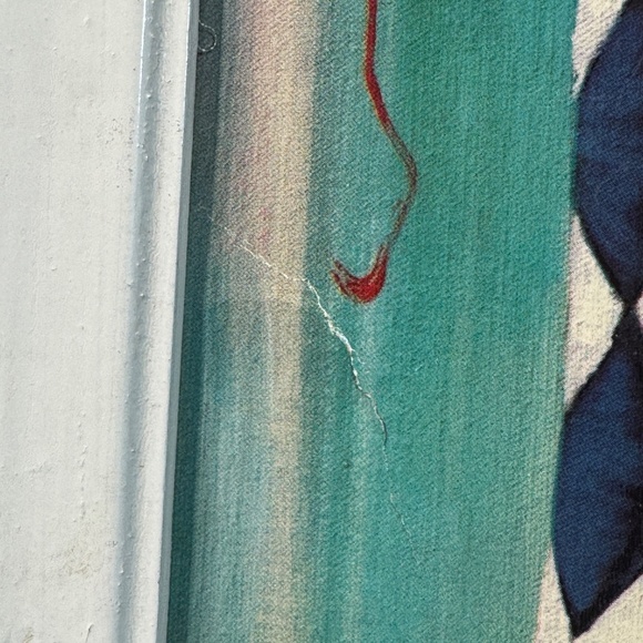 Vintage 1960s Eden print, Harlequin Girl, wood framed, damaged - Picture 8 of 9